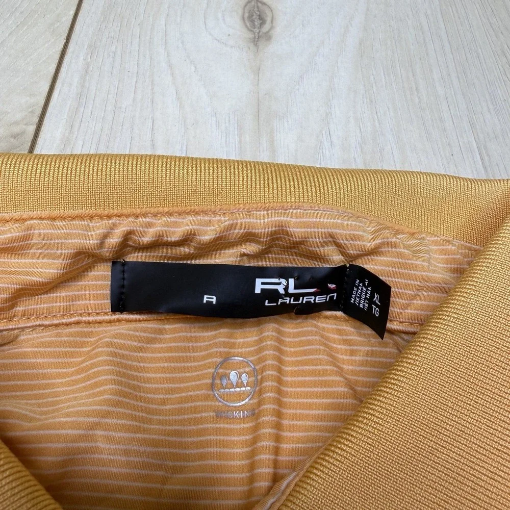 RLX Ralph Lauren Mens Striped Polo Golf Shirt Orange Size XL Moisture Wicking